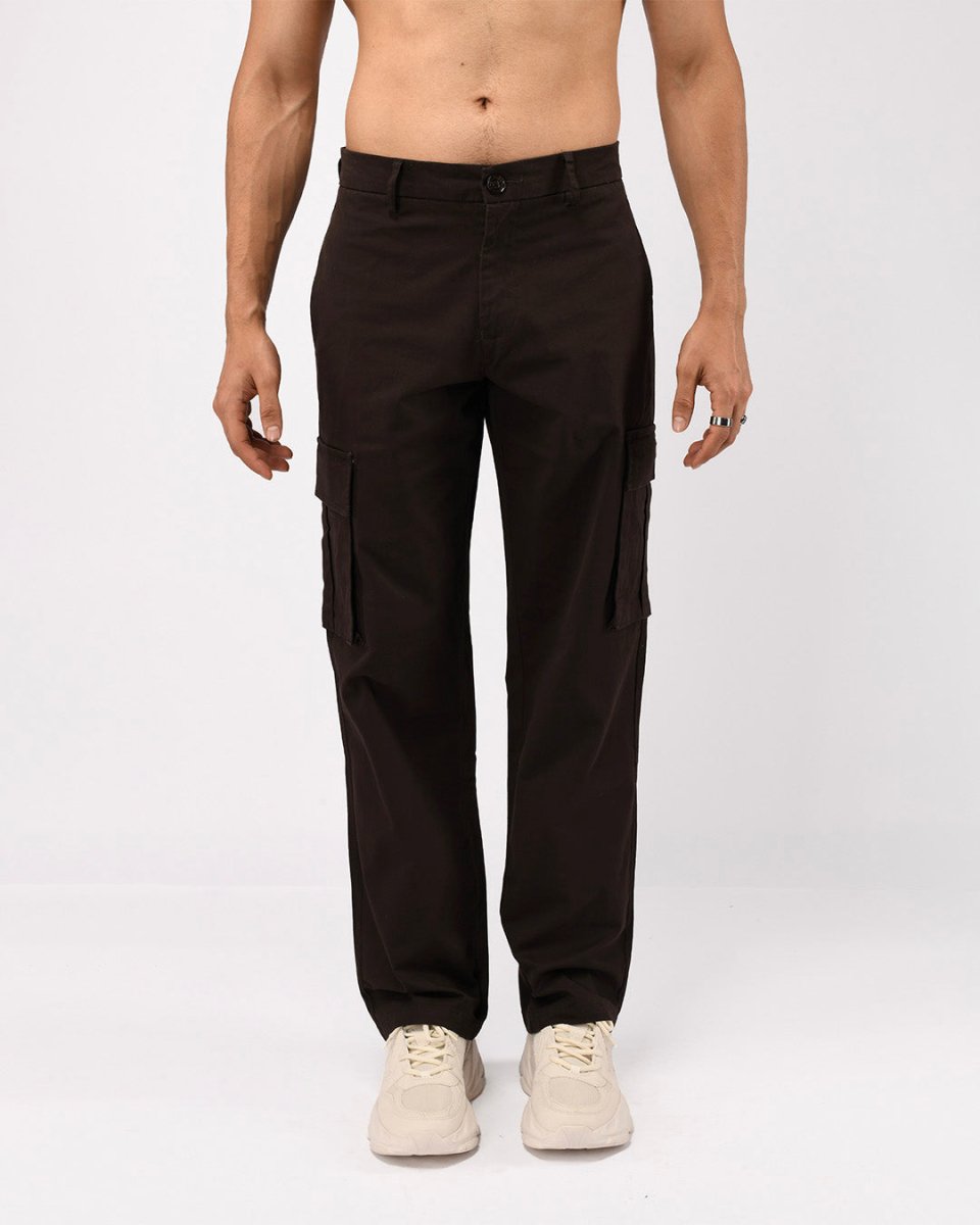 TAILORAEDGE Finest Twill Relaxed Cargo Pants In Brown