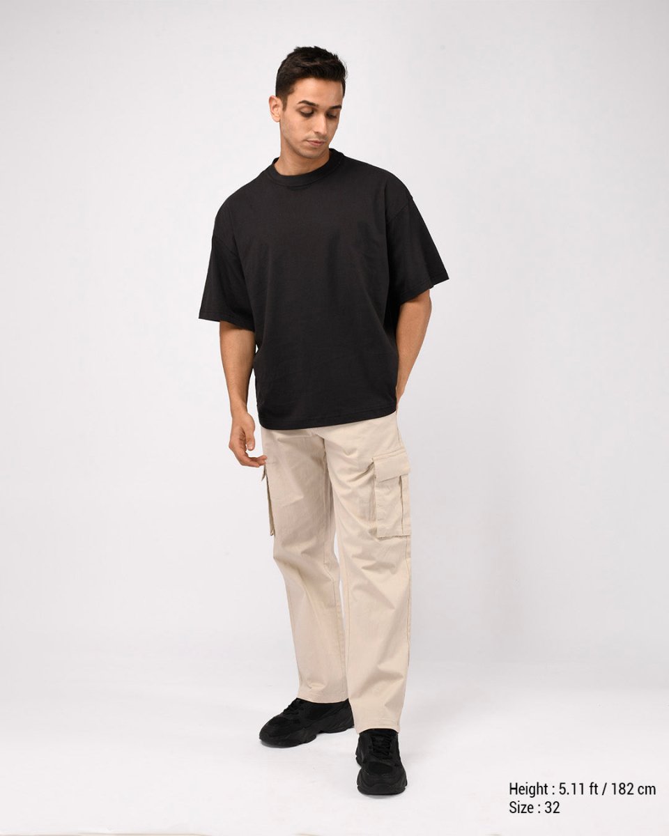 TAILORAEDGE Finest Twill Relaxed Cargo Pants In Cream