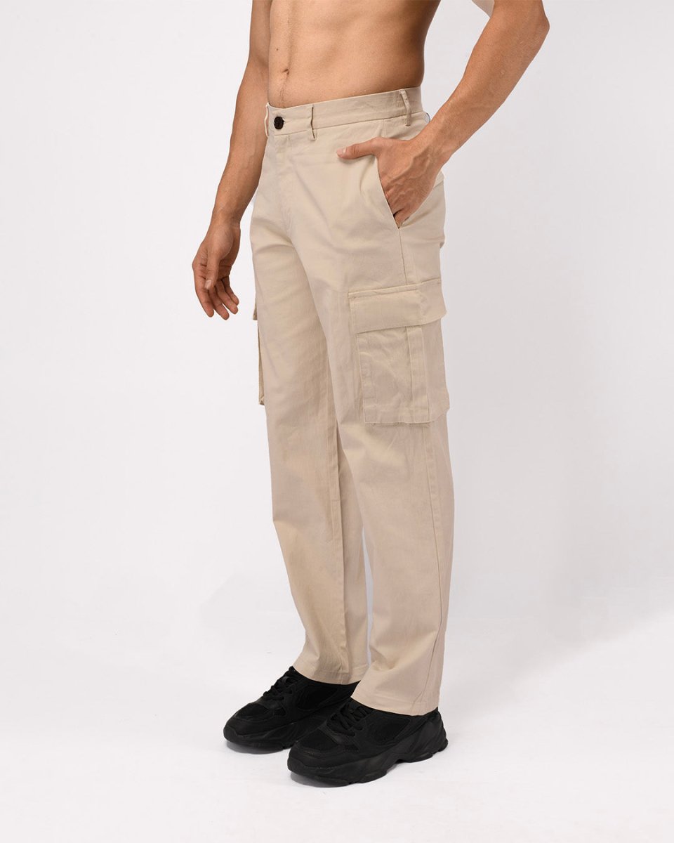 TAILORAEDGE Finest Twill Relaxed Cargo Pants In Cream