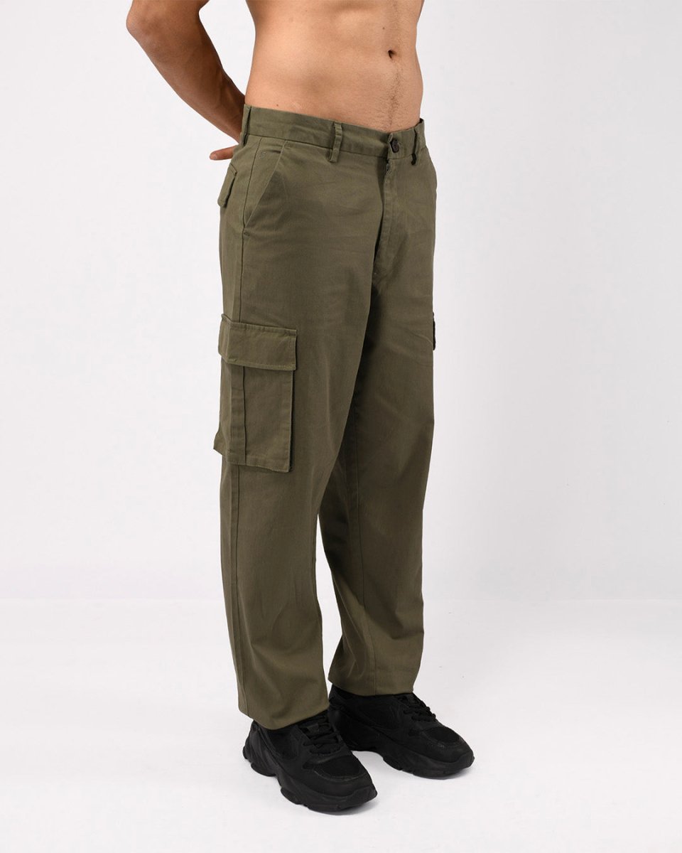 TAILORAEDGE Finest Twill Relaxed Cargo Pants In Olive