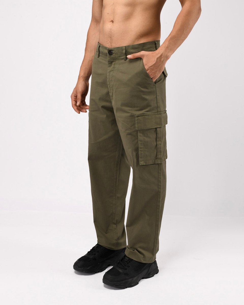 TAILORAEDGE Finest Twill Relaxed Cargo Pants In Olive