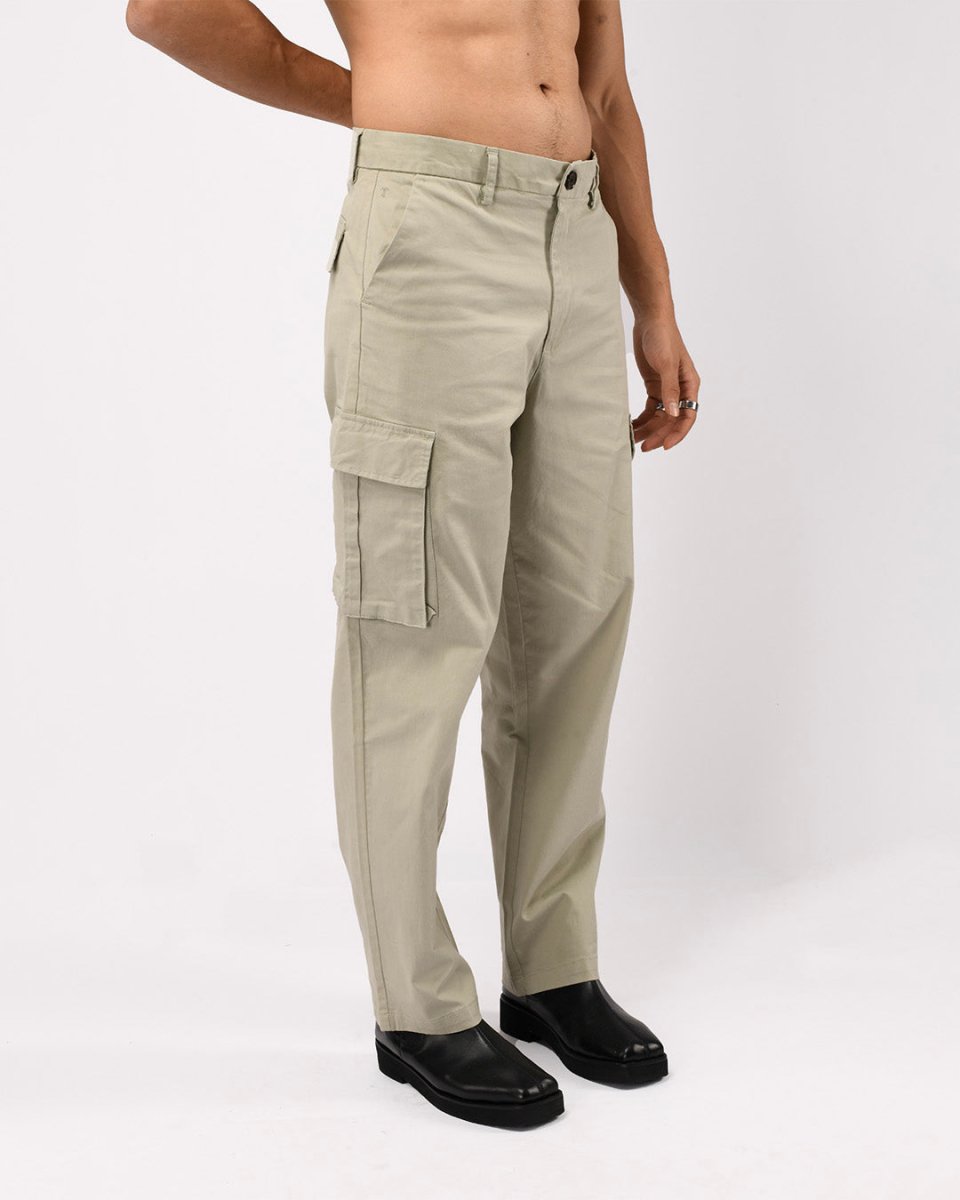 TAILORAEDGE Finest Twill Relaxed Cargo Pants In Pistachio