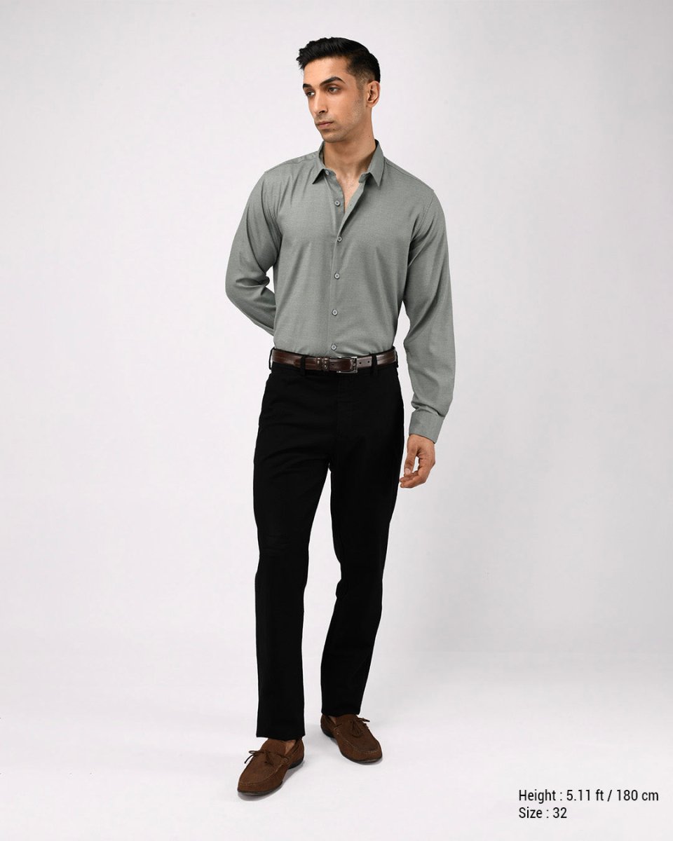 TAILORAEDGE Linen Feel Premium Cotton Chinos In Black