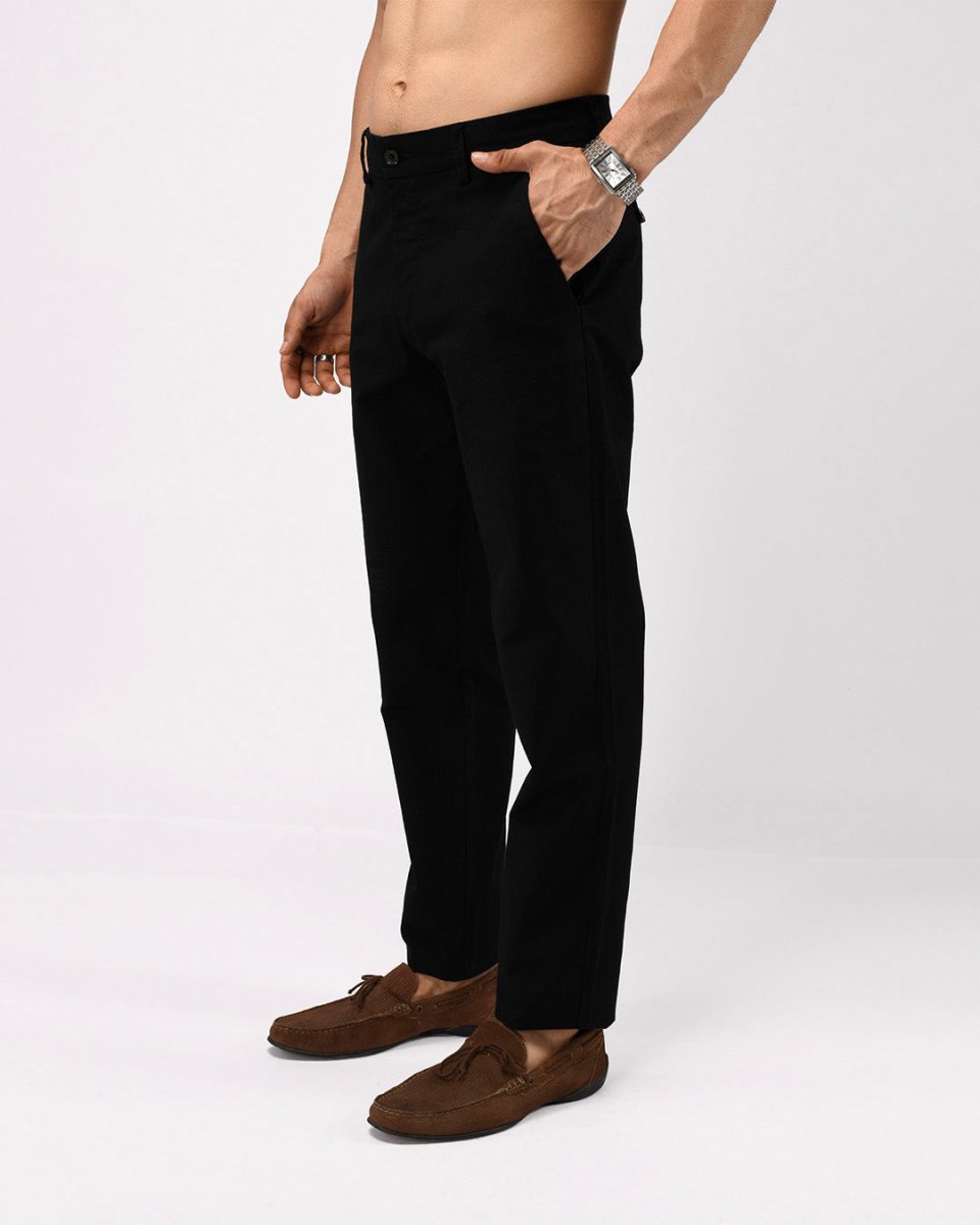 TAILORAEDGE Linen Feel Premium Cotton Chinos In Black