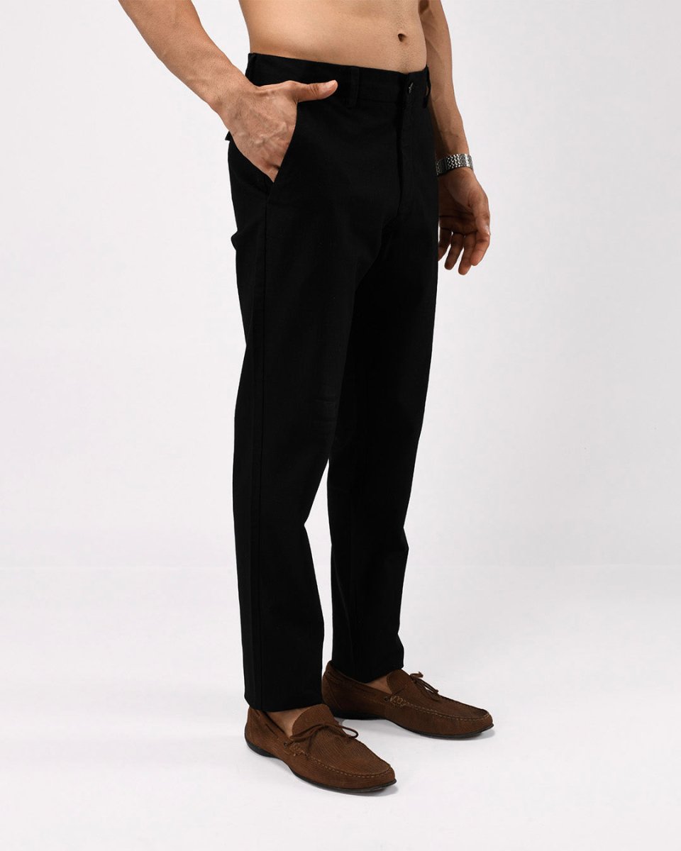 TAILORAEDGE Linen Feel Premium Cotton Chinos In Black