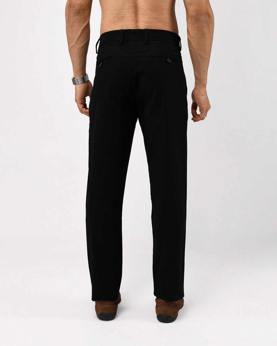 TAILORAEDGE Linen Feel Premium Cotton Chinos In Black