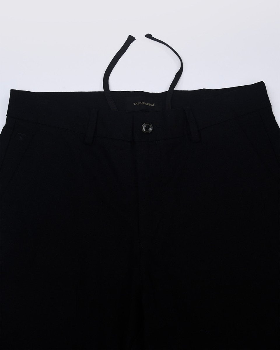 TAILORAEDGE Linen Feel Premium Cotton Chinos In Black