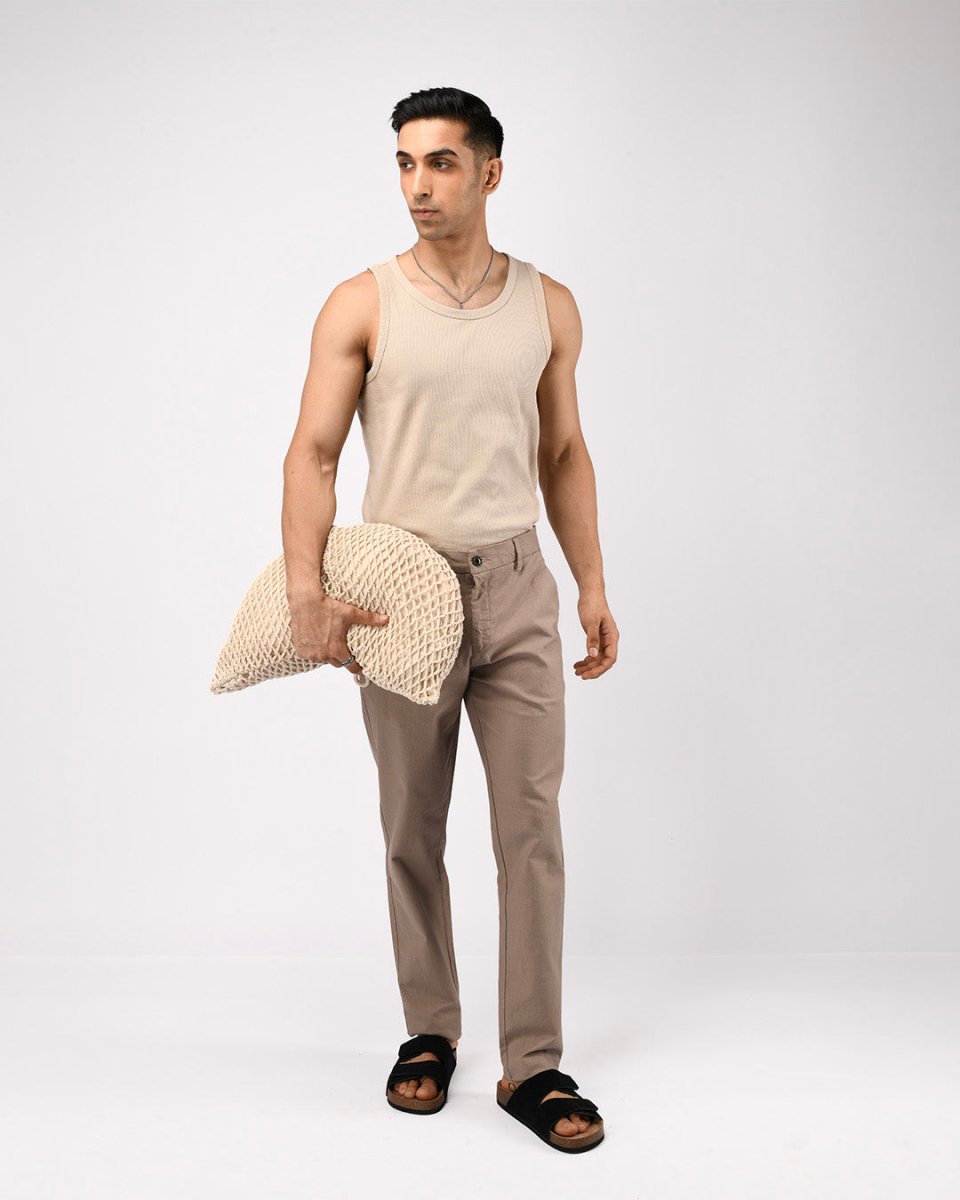 TAILORAEDGE Linen Feel Premium Cotton Chinos In Dust