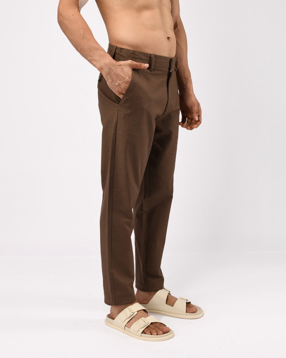 TAILORAEDGE Linen Feel Premium Cotton Chinos In Fur Brown