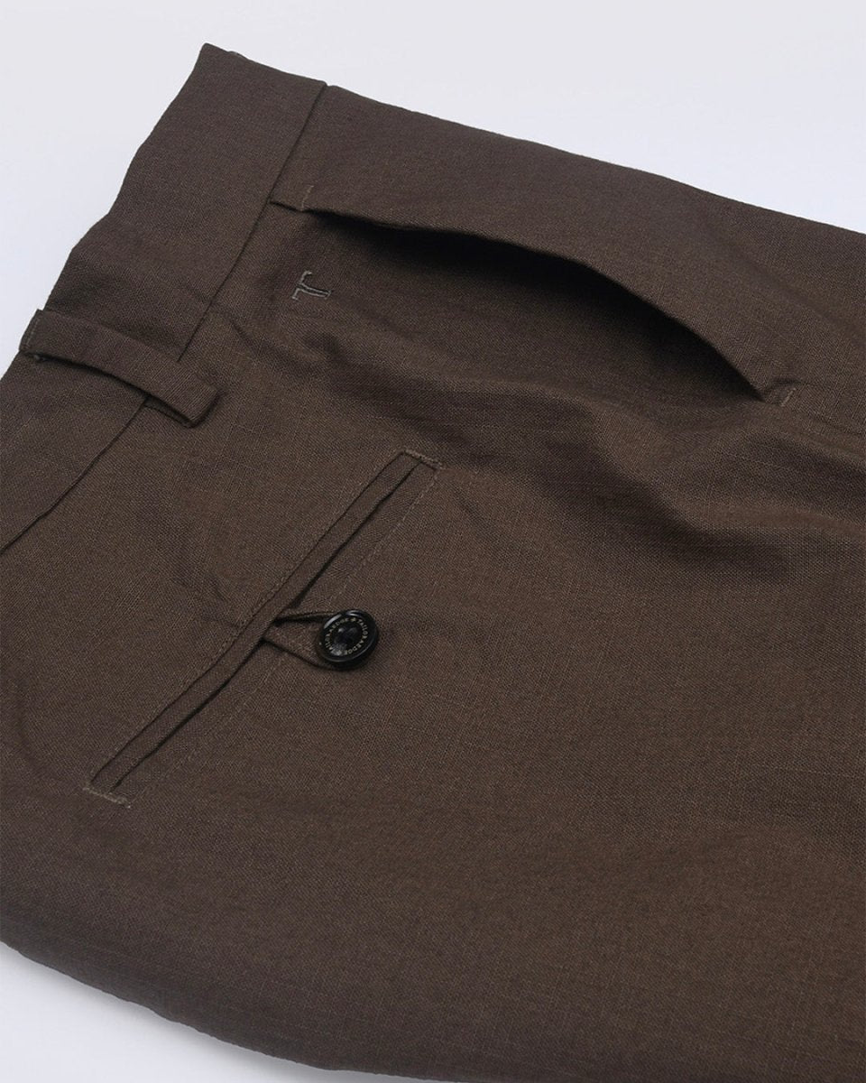 TAILORAEDGE Linen Feel Premium Cotton Chinos In Fur Brown