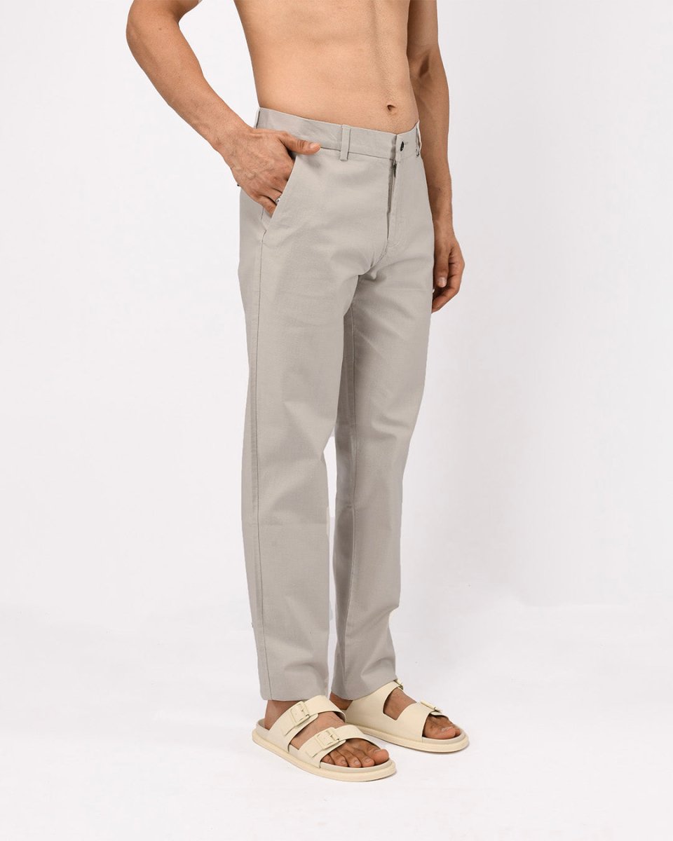 TAILORAEDGE Linen Feel Premium Cotton Chinos In Light Grey
