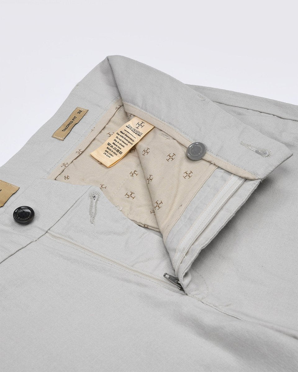 TAILORAEDGE Linen Feel Premium Cotton Chinos In Light Grey