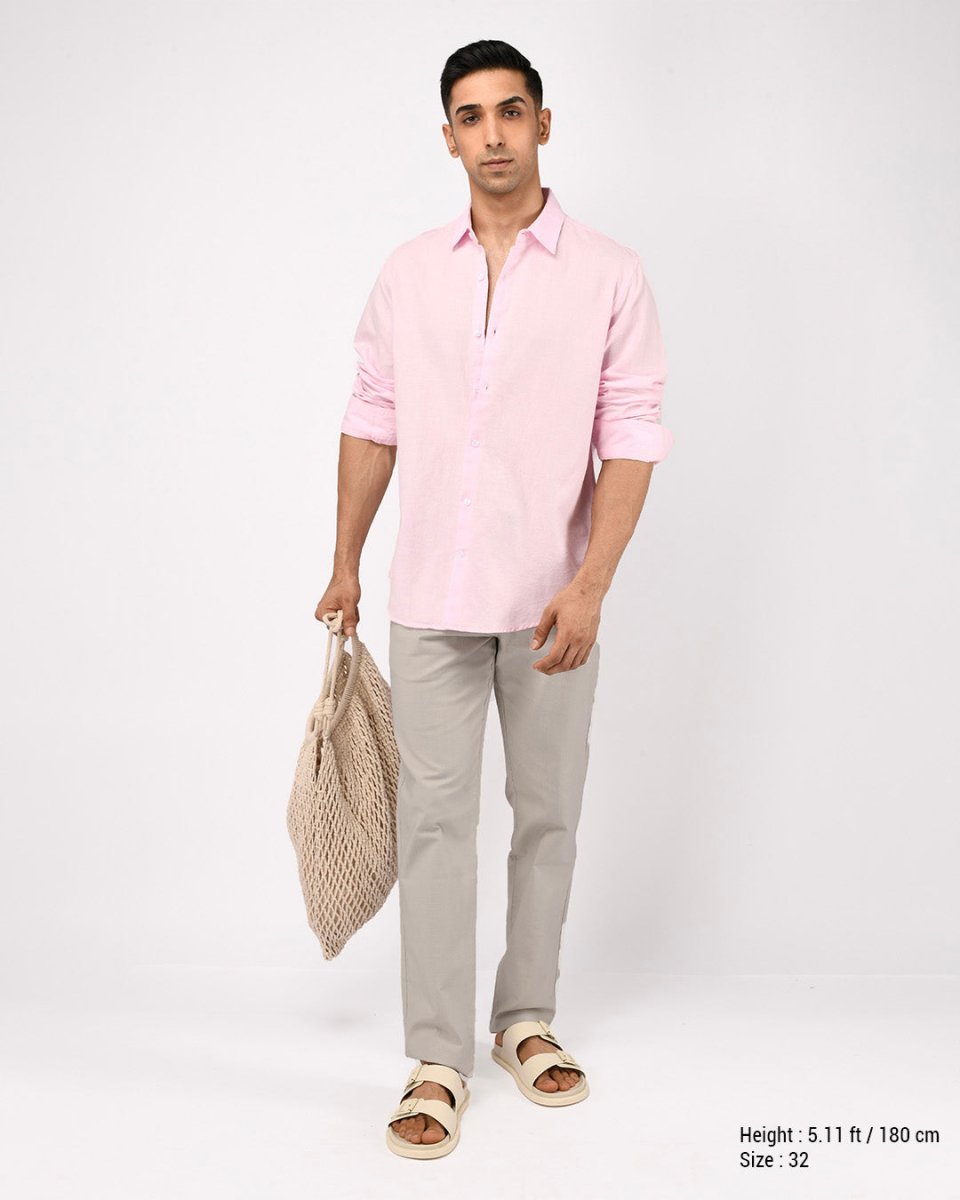 TAILORAEDGE Linen Feel Premium Cotton Chinos In Light Grey