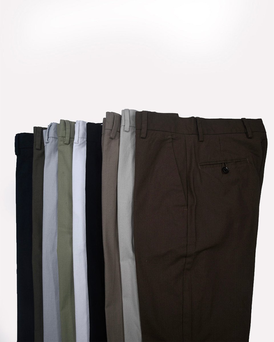 TAILORAEDGE Linen Feel Premium Cotton Chinos In Light Grey