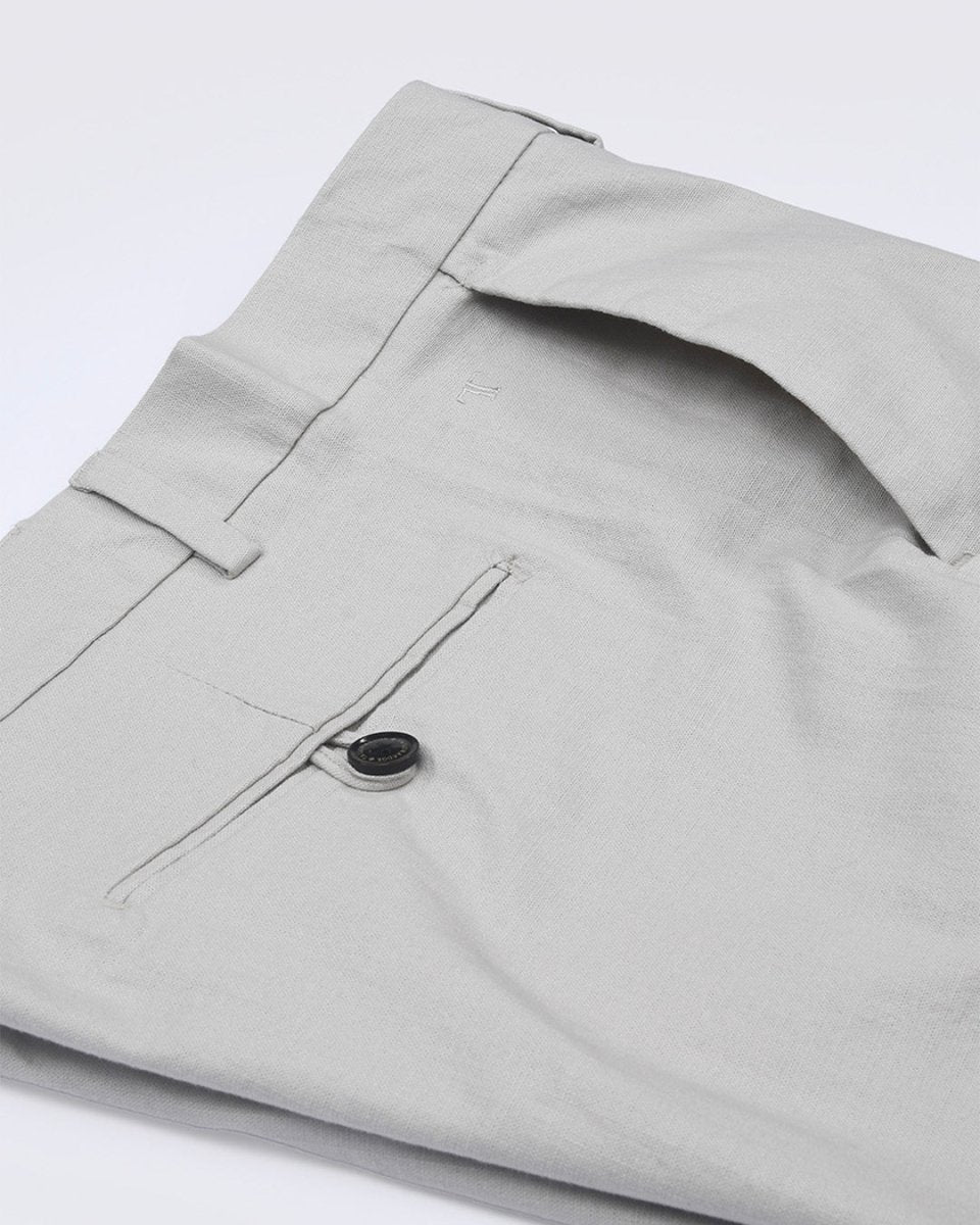 TAILORAEDGE Linen Feel Premium Cotton Chinos In Light Grey