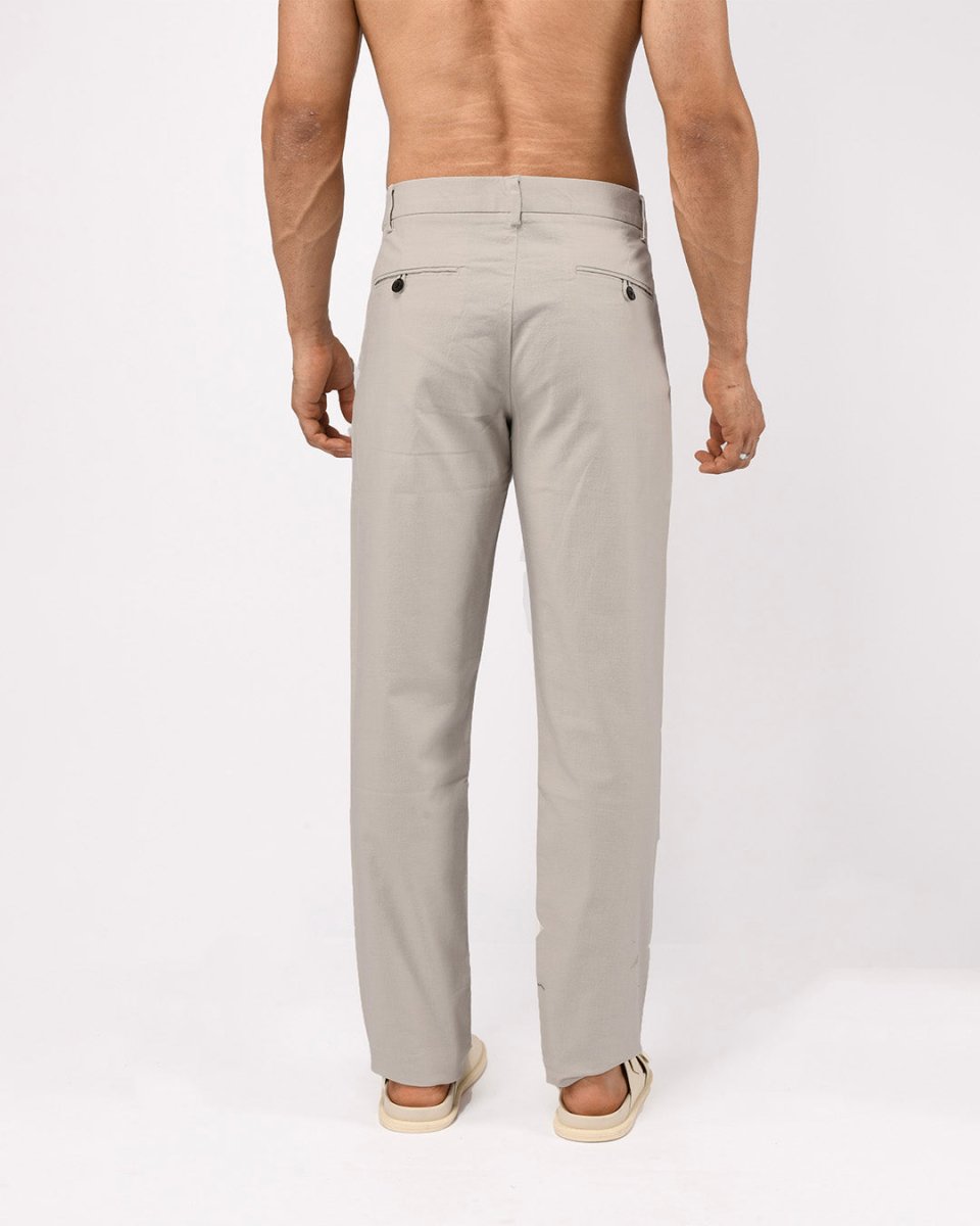 TAILORAEDGE Linen Feel Premium Cotton Chinos In Light Grey