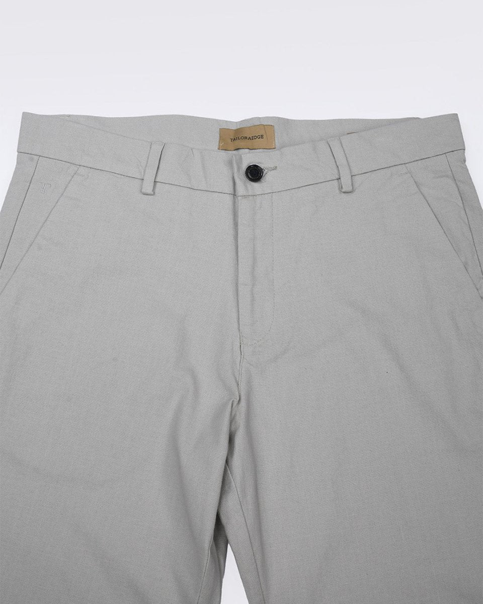 TAILORAEDGE Linen Feel Premium Cotton Chinos In Light Grey