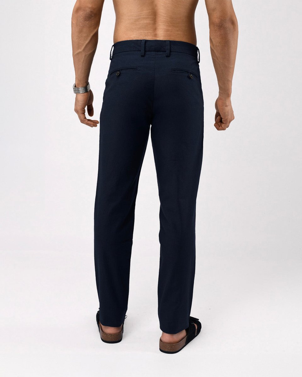 TAILORAEDGE Linen Feel Premium Cotton Chinos In Navy