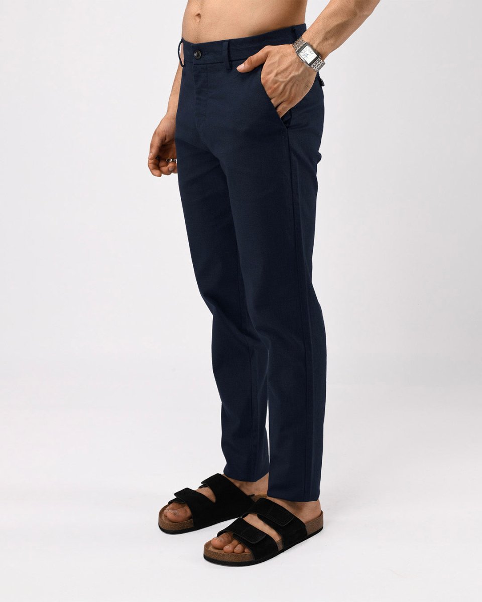 TAILORAEDGE Linen Feel Premium Cotton Chinos In Navy