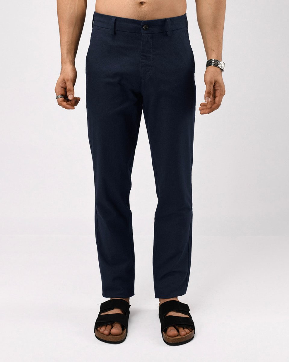 TAILORAEDGE Linen Feel Premium Cotton Chinos In Navy