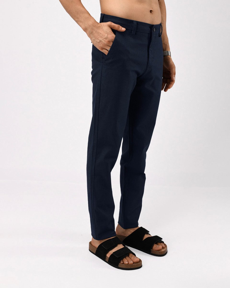 TAILORAEDGE Linen Feel Premium Cotton Chinos In Navy
