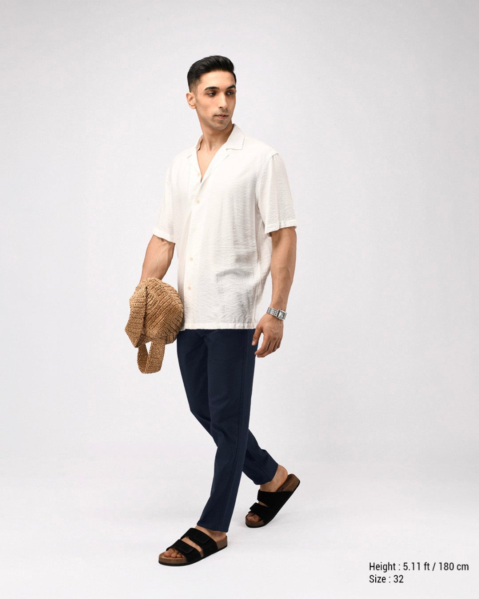 TAILORAEDGE Linen Feel Premium Cotton Chinos In Navy