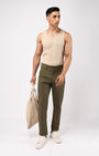 TAILORAEDGE Linen Feel Premium Cotton Chinos In Pine Olive