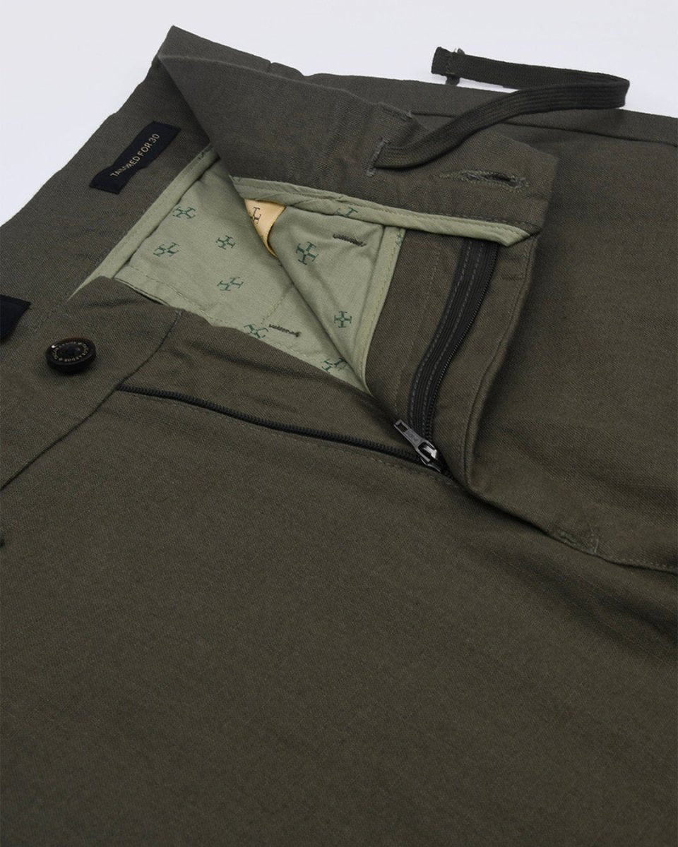 TAILORAEDGE Linen Feel Premium Cotton Chinos In Pine Olive