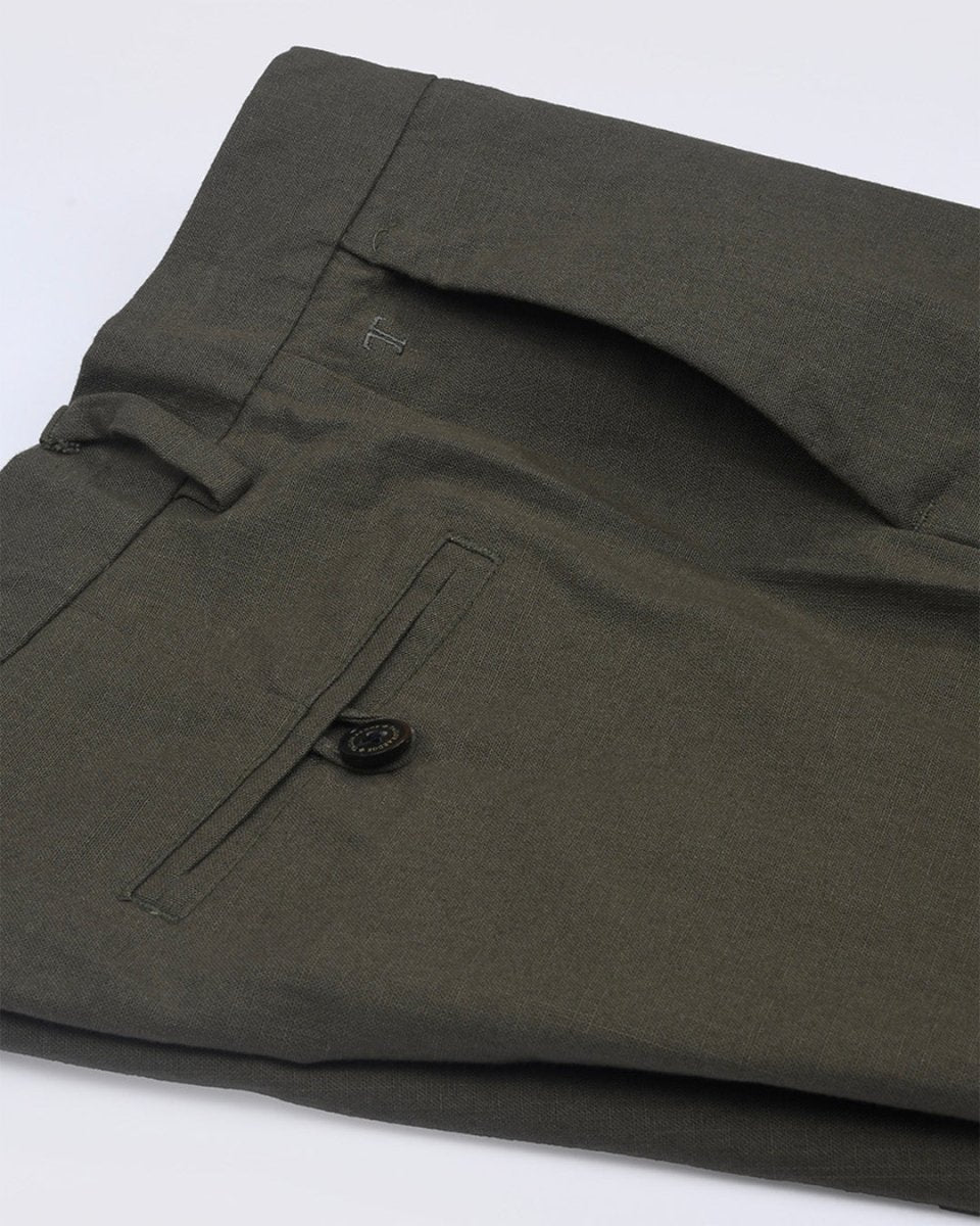 TAILORAEDGE Linen Feel Premium Cotton Chinos In Pine Olive