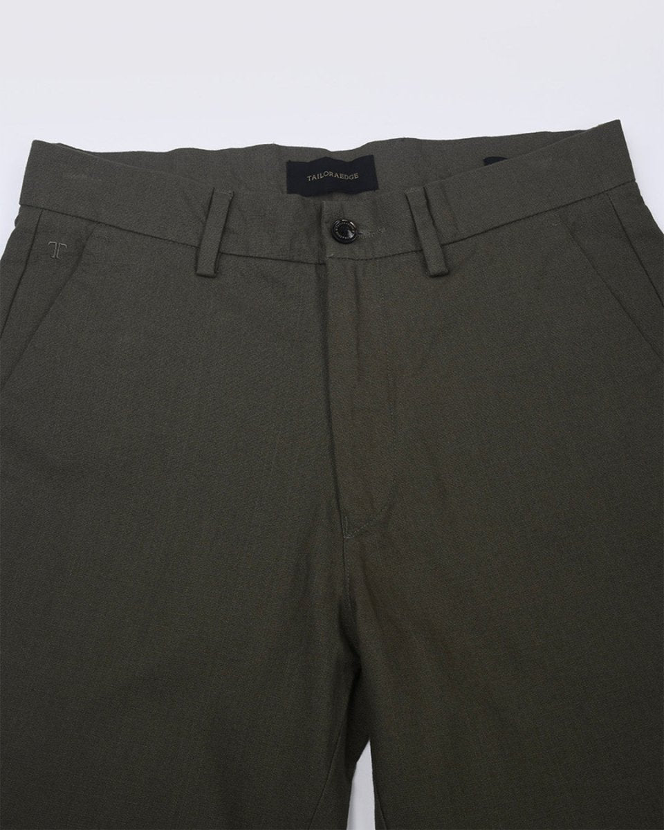 TAILORAEDGE Linen Feel Premium Cotton Chinos In Pine Olive