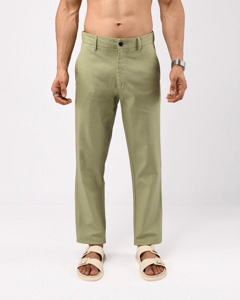 TAILORAEDGE Linen Feel Premium Cotton Chinos In Pistachio