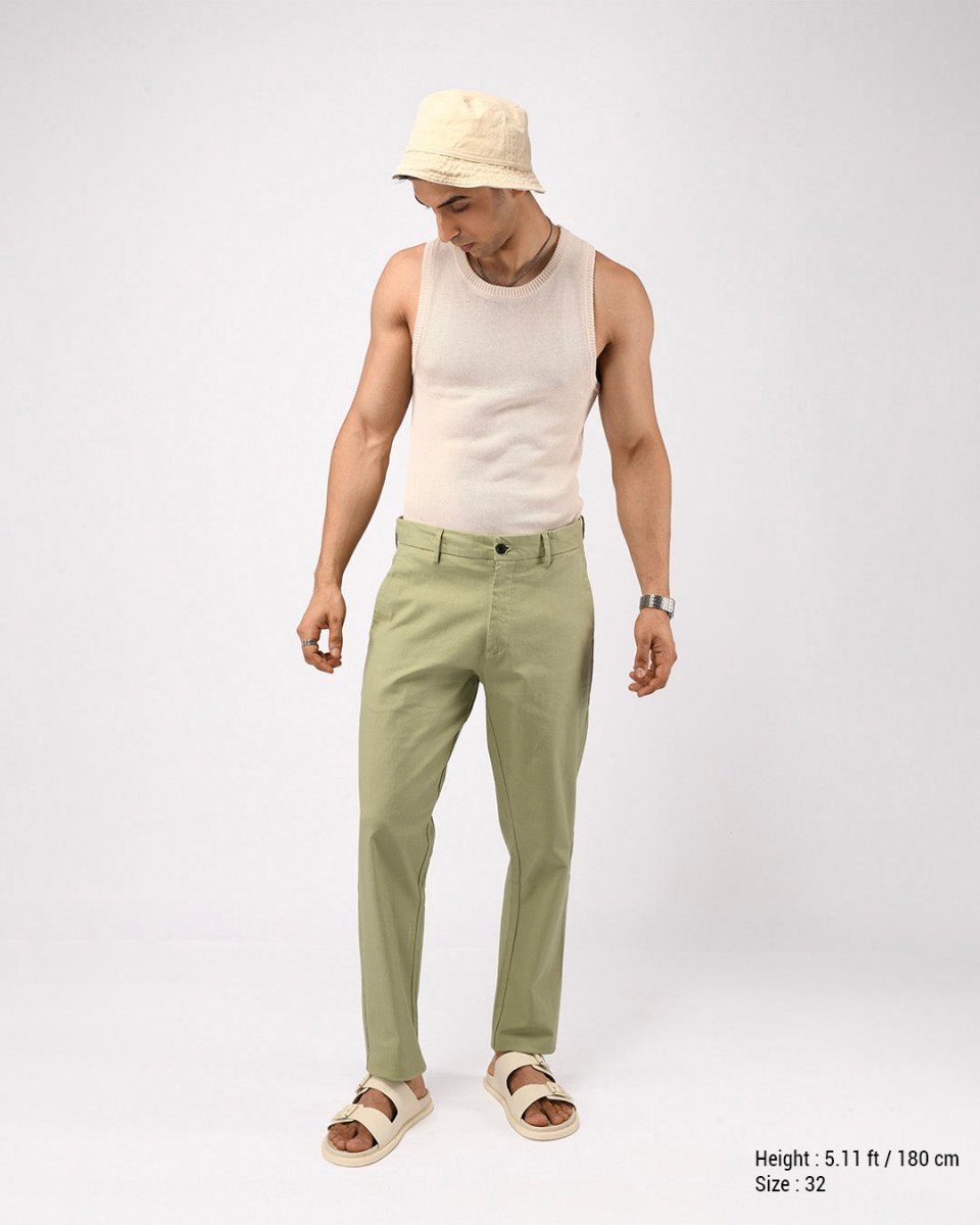 TAILORAEDGE Linen Feel Premium Cotton Chinos In Pistachio