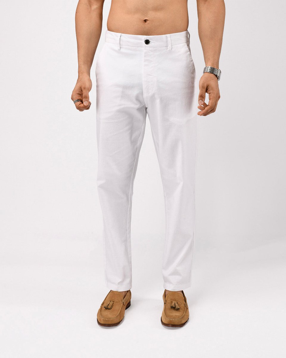 TAILORAEDGE Linen Feel Premium Cotton Chinos In White