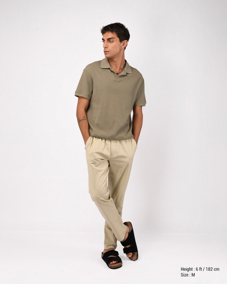TAILORAEDGE Linen Fused Tailored Pant In Beige