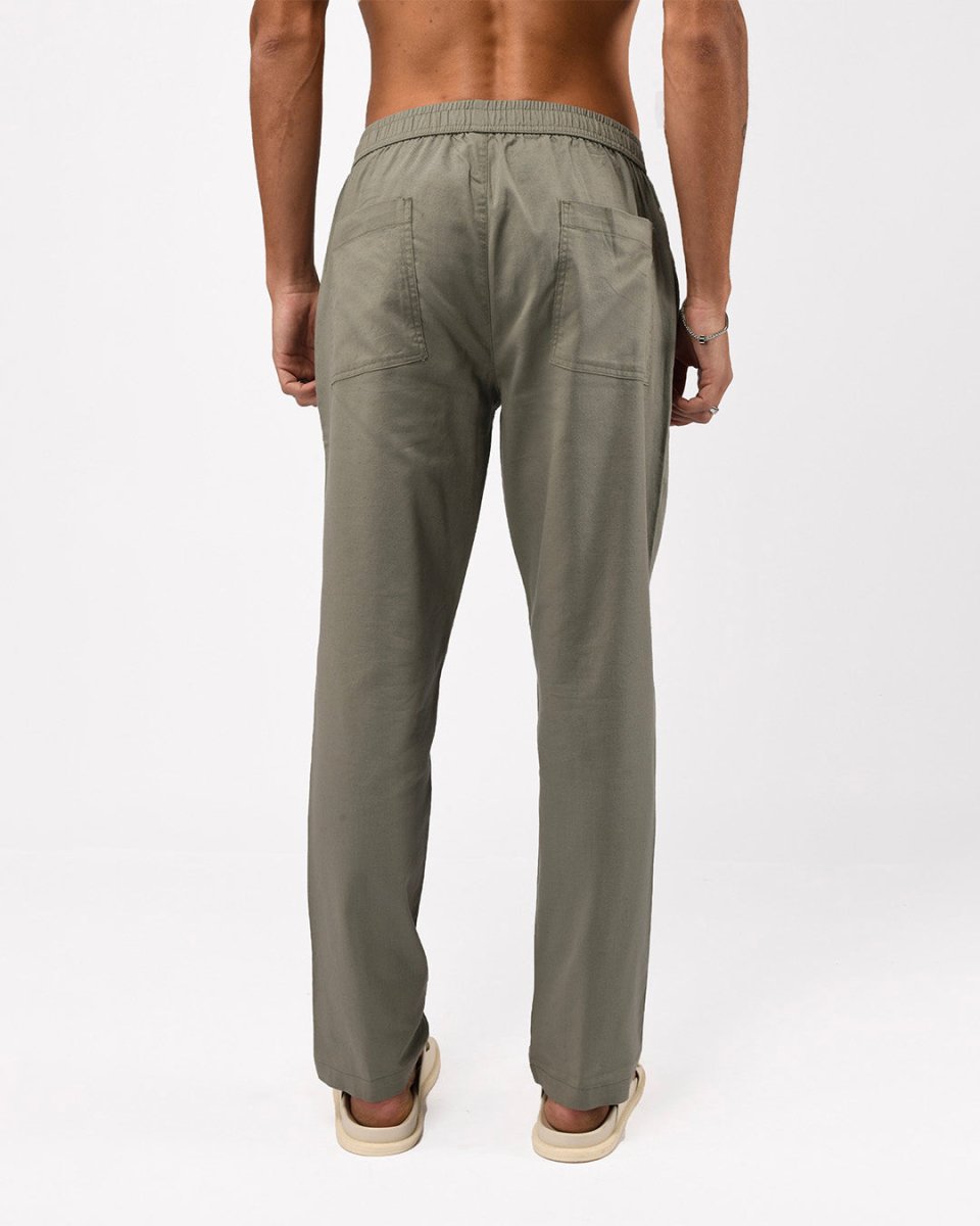 TAILORAEDGE Linen Fused Tailored Pant In Green