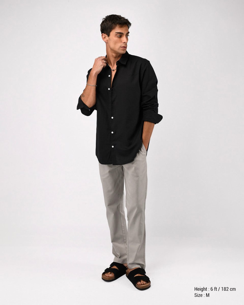 TAILORAEDGE Linen Fused Tailored Pant In Grey