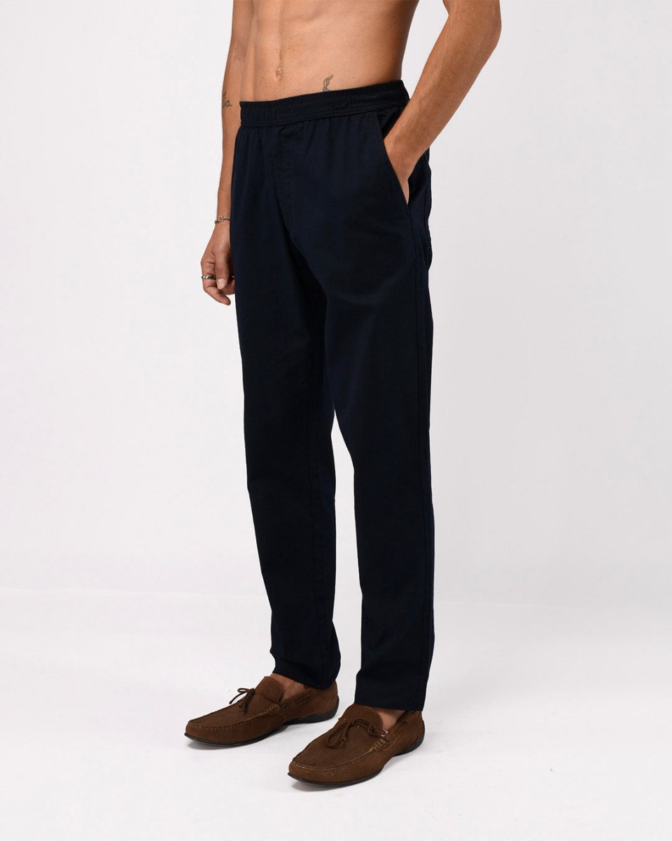 TAILORAEDGE Linen Fused Tailored Pant In Navy