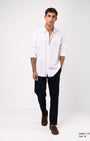 TAILORAEDGE Linen Fused Tailored Pant In Navy