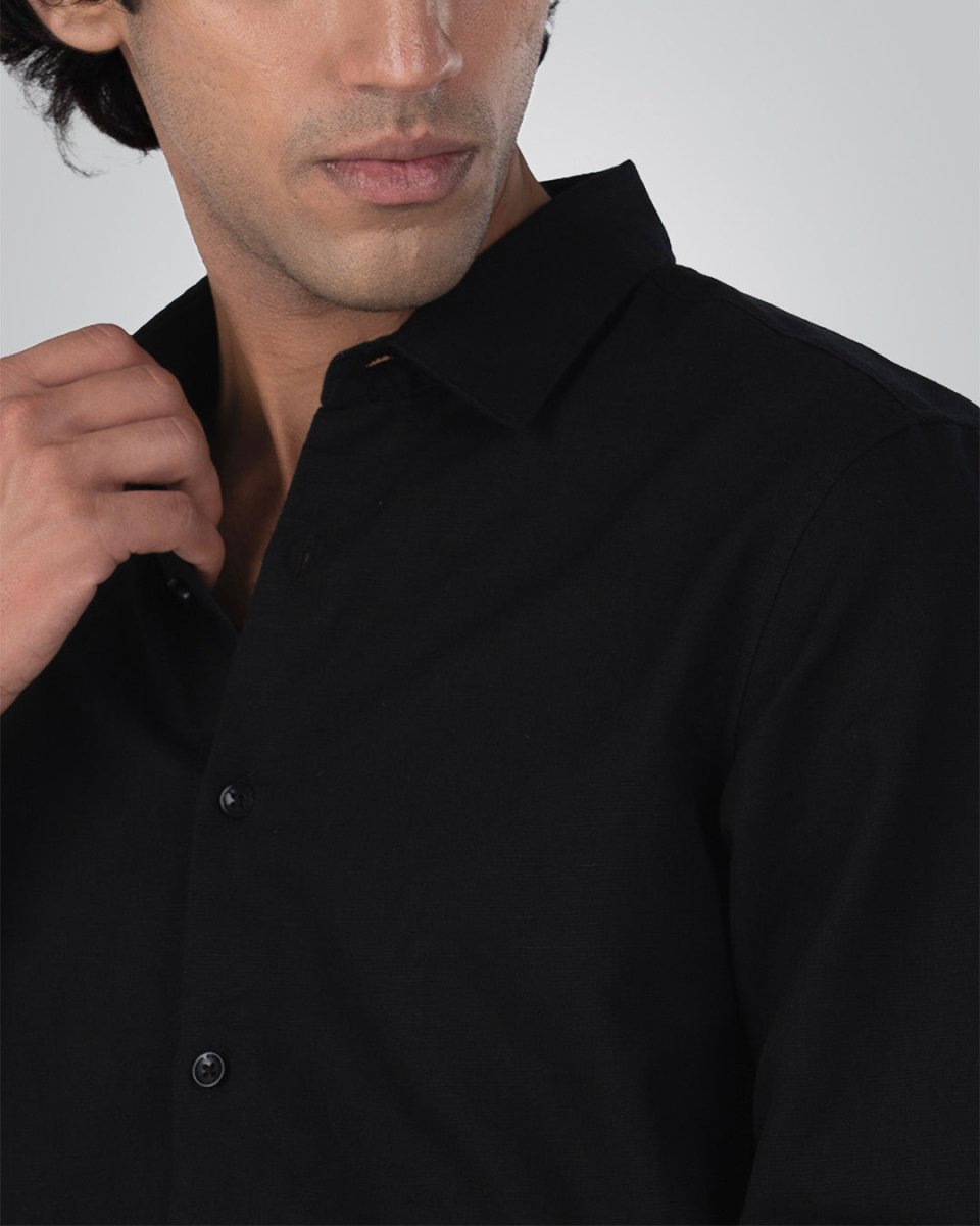 TAILORAEDGE Premium Linen Griege Shirt In Black