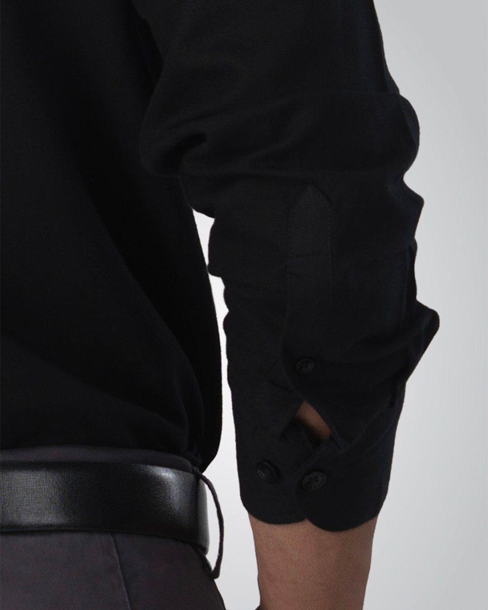 TAILORAEDGE Premium Linen Griege Shirt In Black