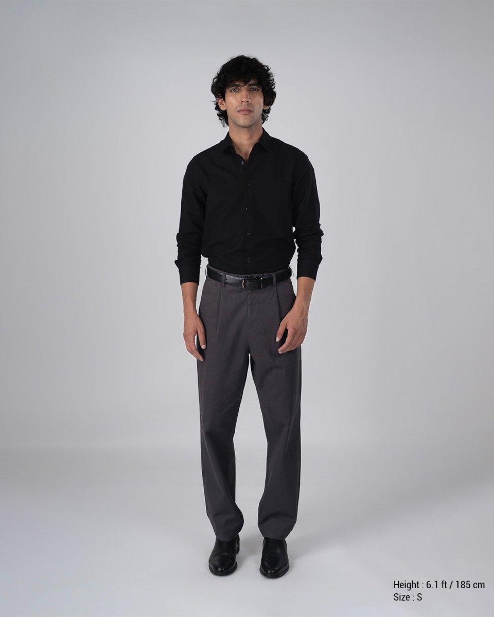 TAILORAEDGE Premium Linen Griege Shirt In Black