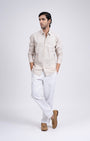 TAILORAEDGE Premium Linen Griege Shirt In Cream