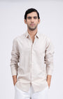 TAILORAEDGE Premium Linen Griege Shirt In Cream