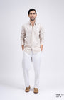 TAILORAEDGE Premium Linen Griege Shirt In Cream
