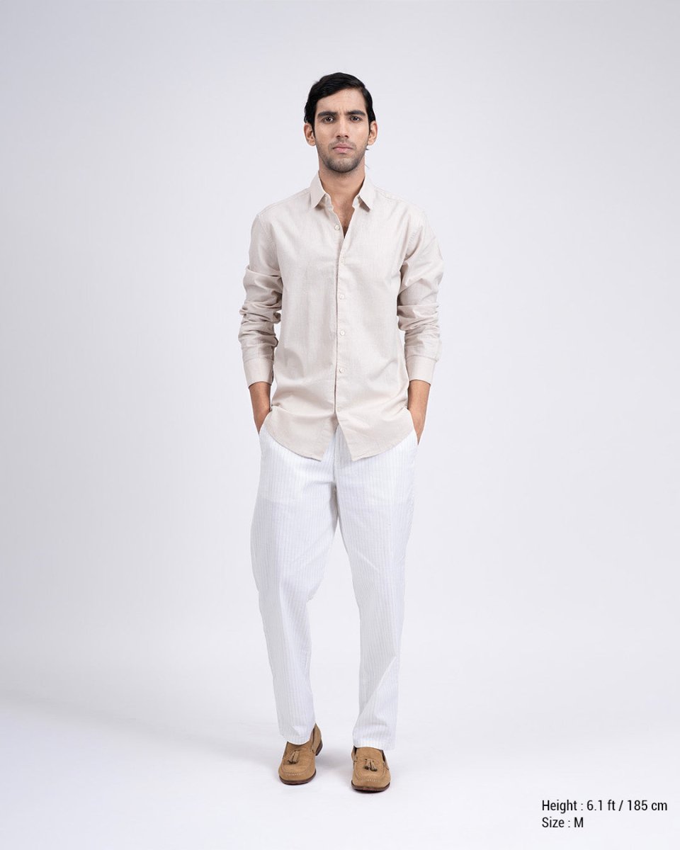 TAILORAEDGE Premium Linen Griege Shirt In Cream