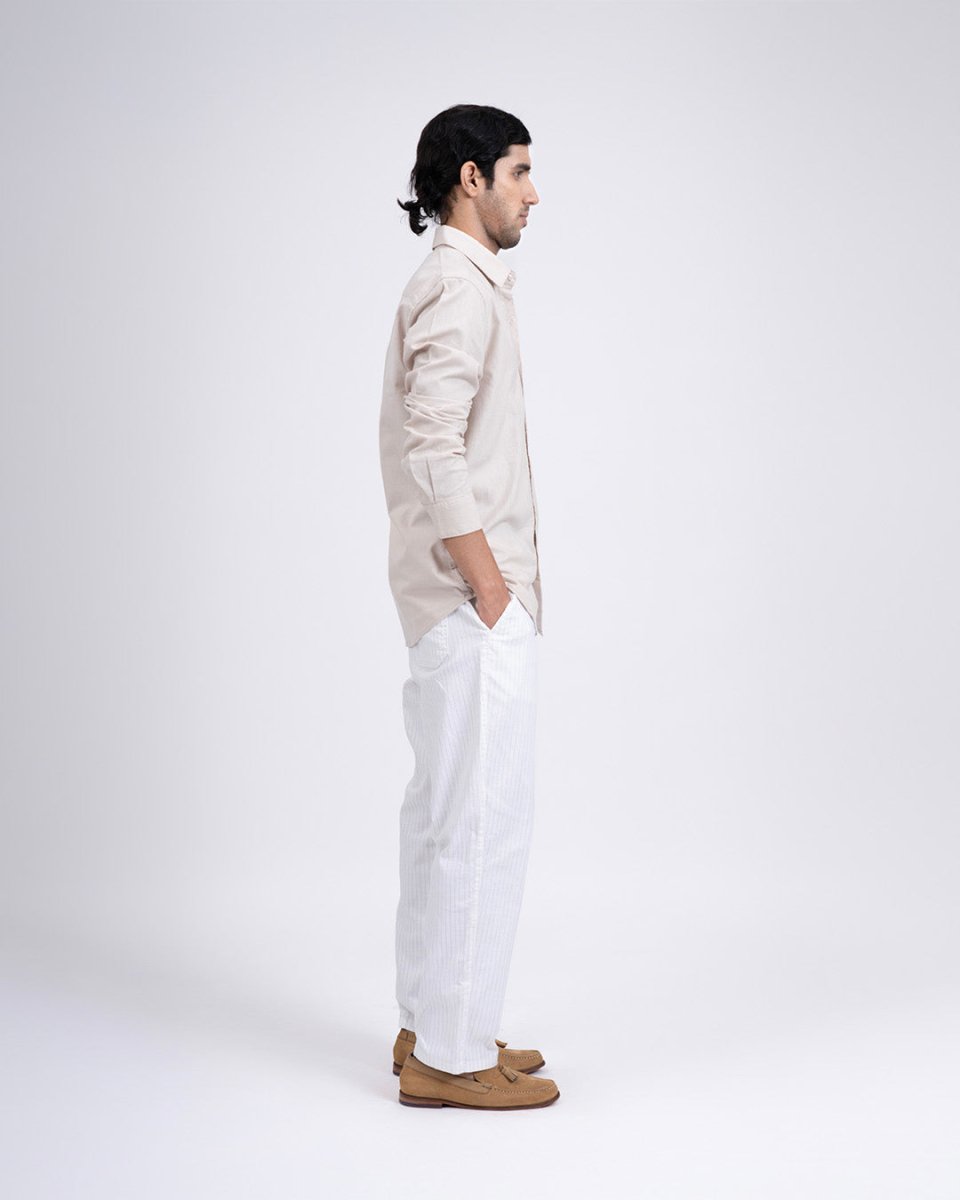 TAILORAEDGE Premium Linen Griege Shirt In Cream
