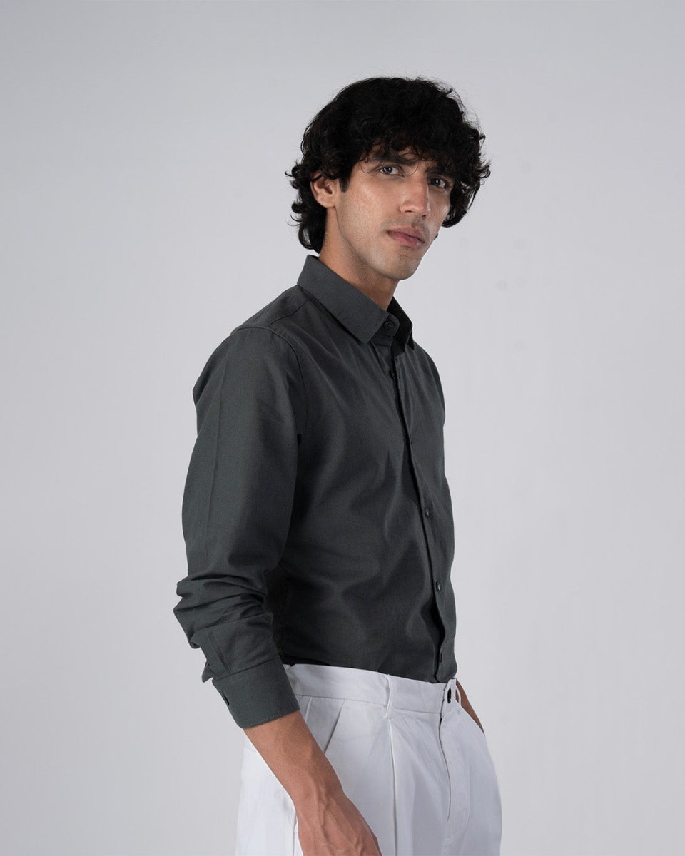 TAILORAEDGE Premium Linen Griege Shirt In Green