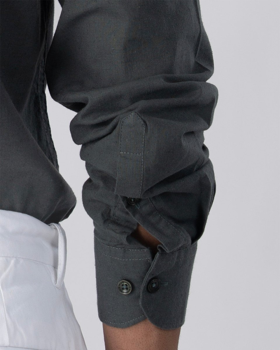 TAILORAEDGE Premium Linen Griege Shirt In Green