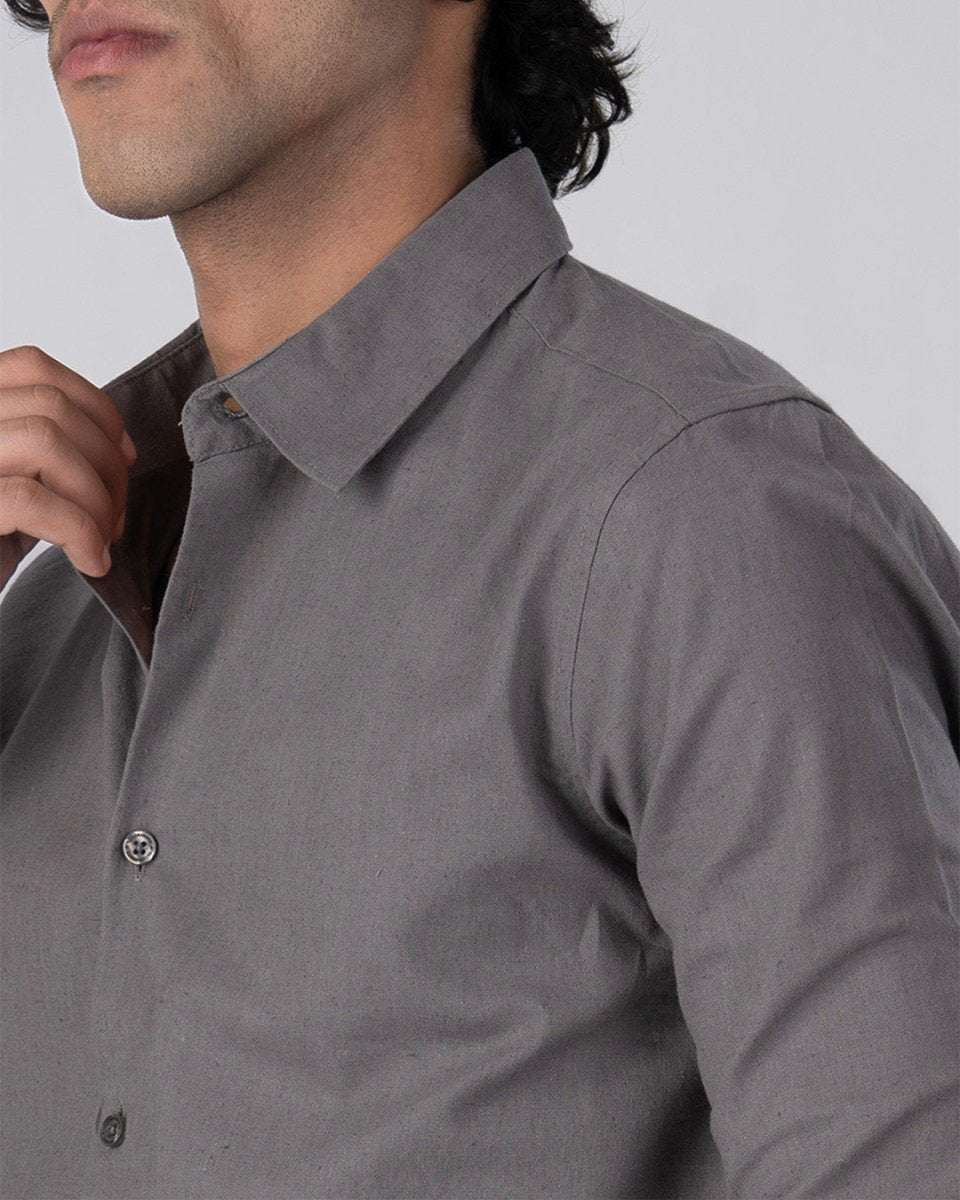 TAILORAEDGE Premium Linen Griege Shirt In Grey