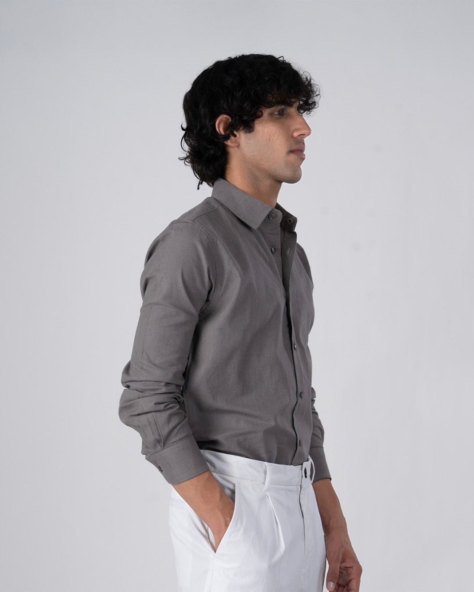 TAILORAEDGE Premium Linen Griege Shirt In Grey